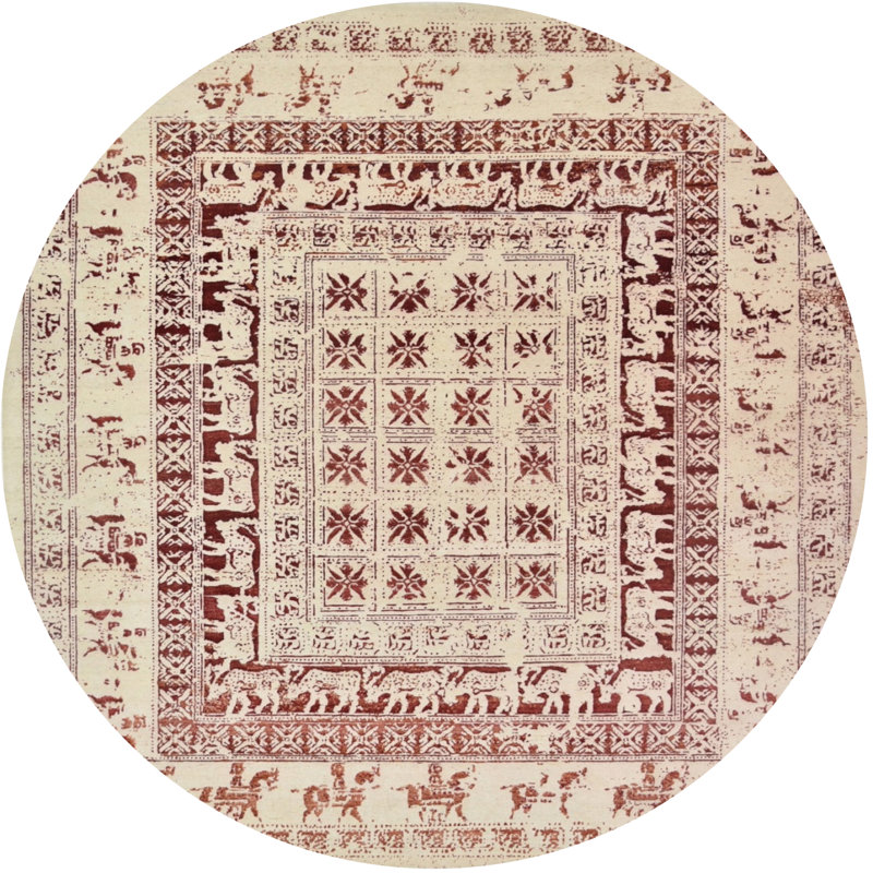 Tapis oriental beige / rouge, Rond 7 pi