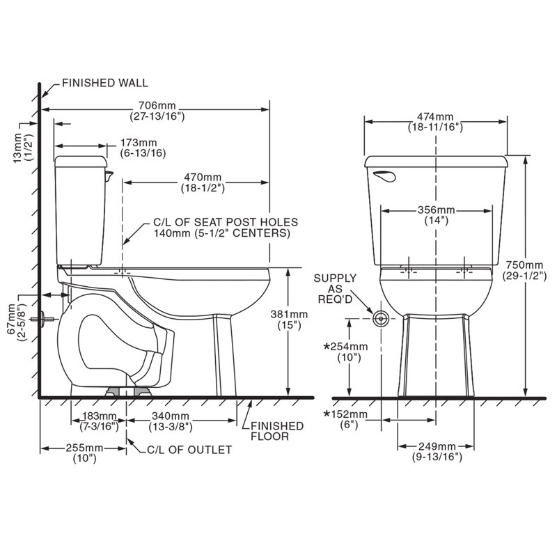 Toilette allongée deux pièces Colony 1,28 GPF (économe en eau) (siège non inclus), Os