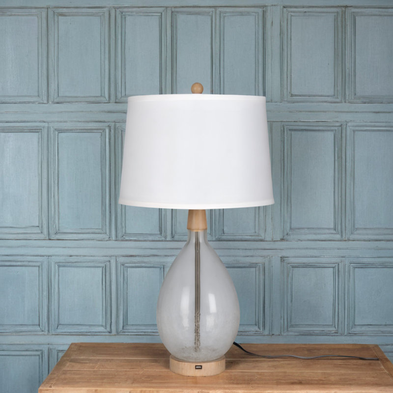 Lampe de table 28 po, verre transparent, Blanc