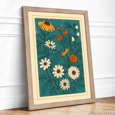 Scattered Daisy Print Botanical - Framed Print