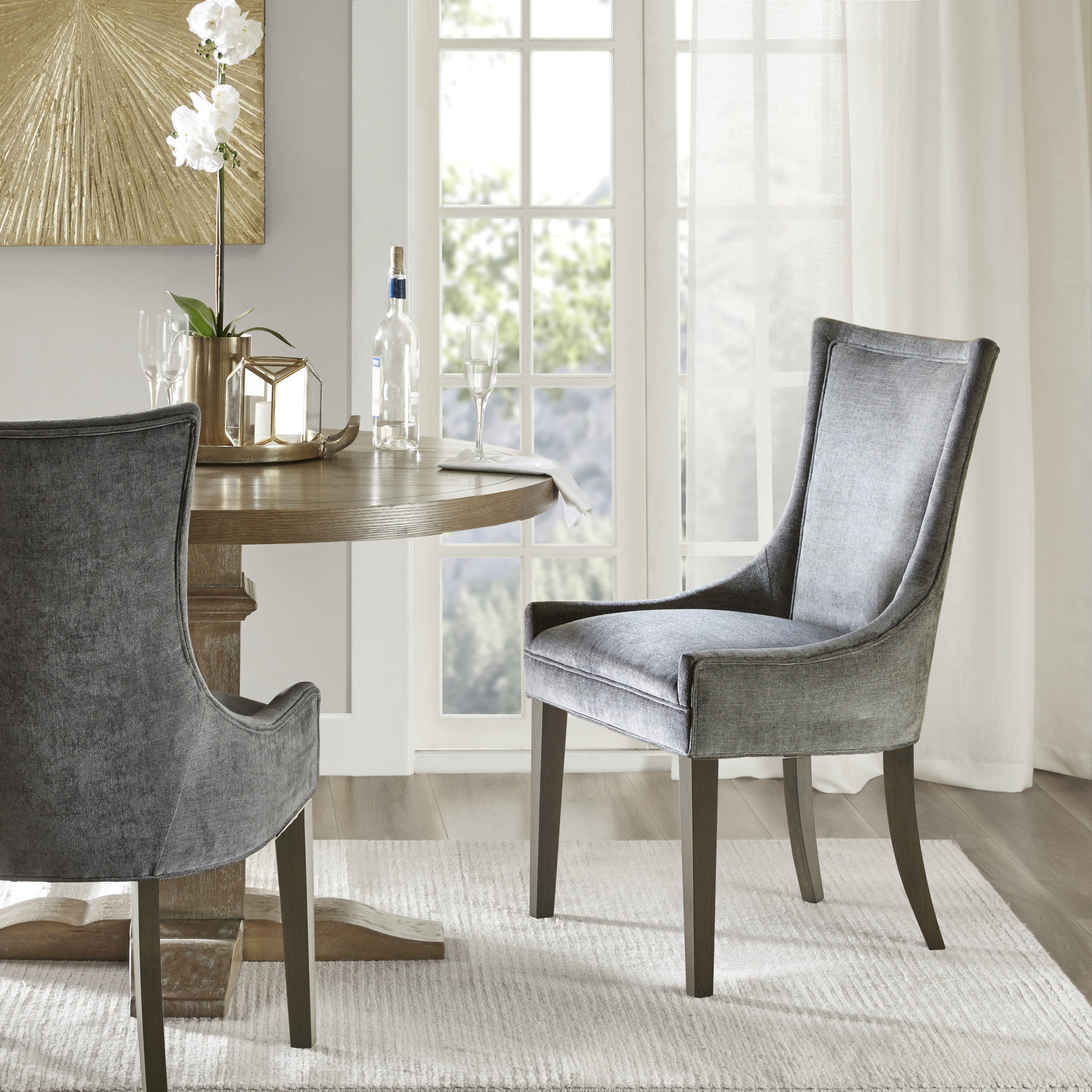 Grey velvet best sale chairs dining