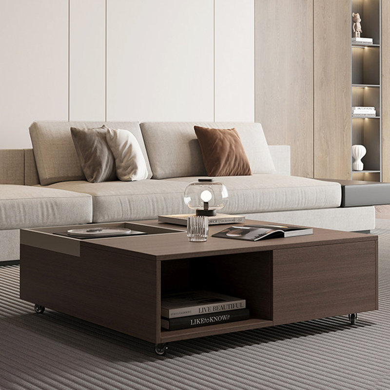 Table basse avec roulettes pour petit appartement, Brun noyer, 13.38" H x 39.37" L x 39.37" W, Light Gray/Nut Brown