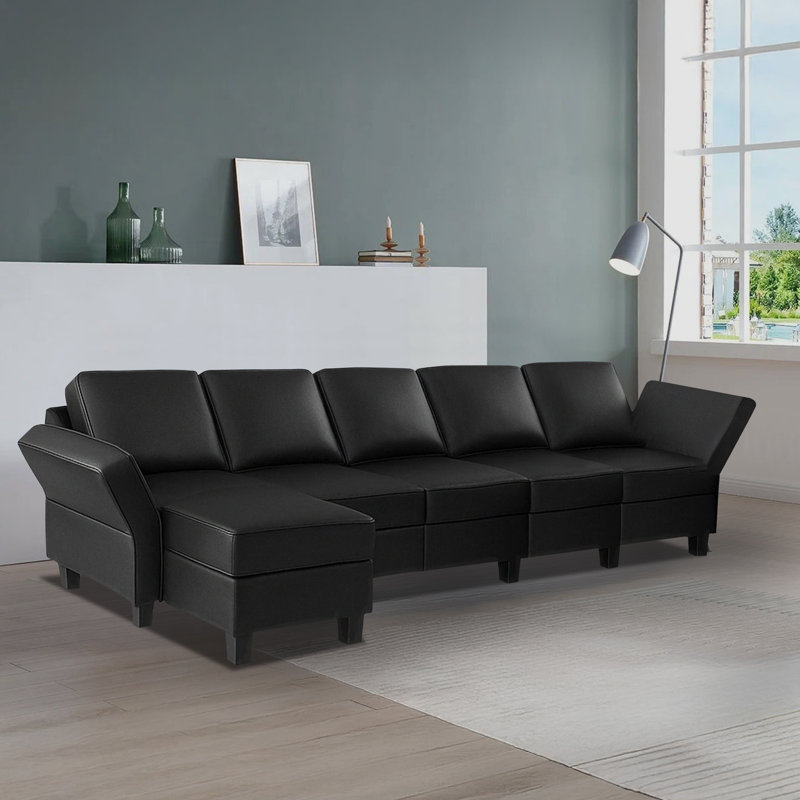 Canapé modulaire Shealene, Cuir Air noir