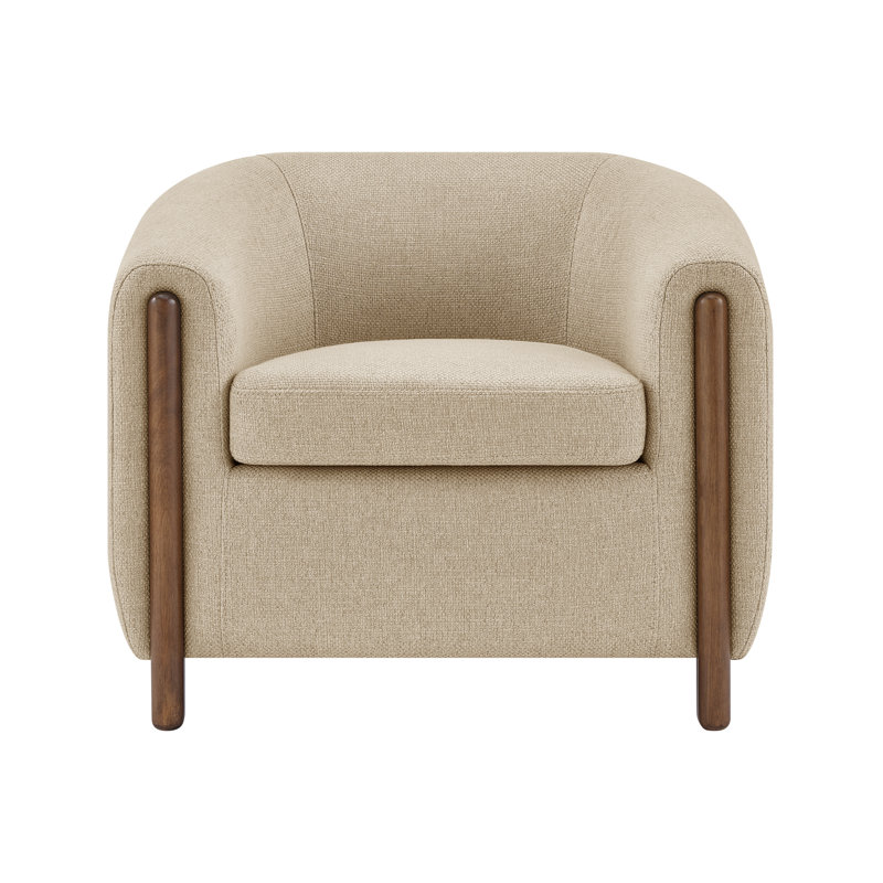Leamon Fire-Resistant Upholstered Barrel Chair , 27.5" H x 33" W x 30.5" D, Beige fabric
