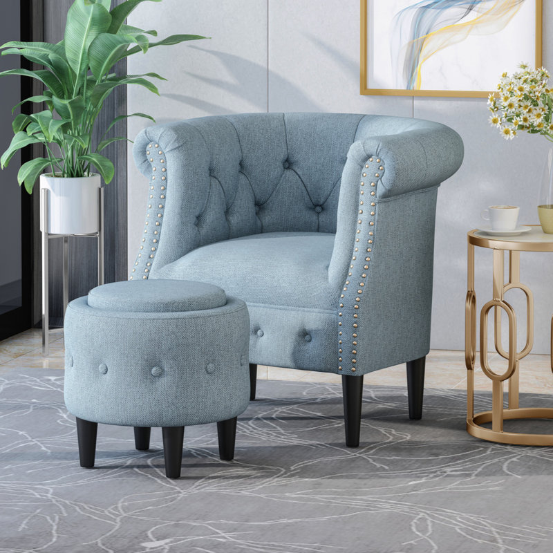  Chaise de lecture avec canapé et repose-pieds, Tissu bleu