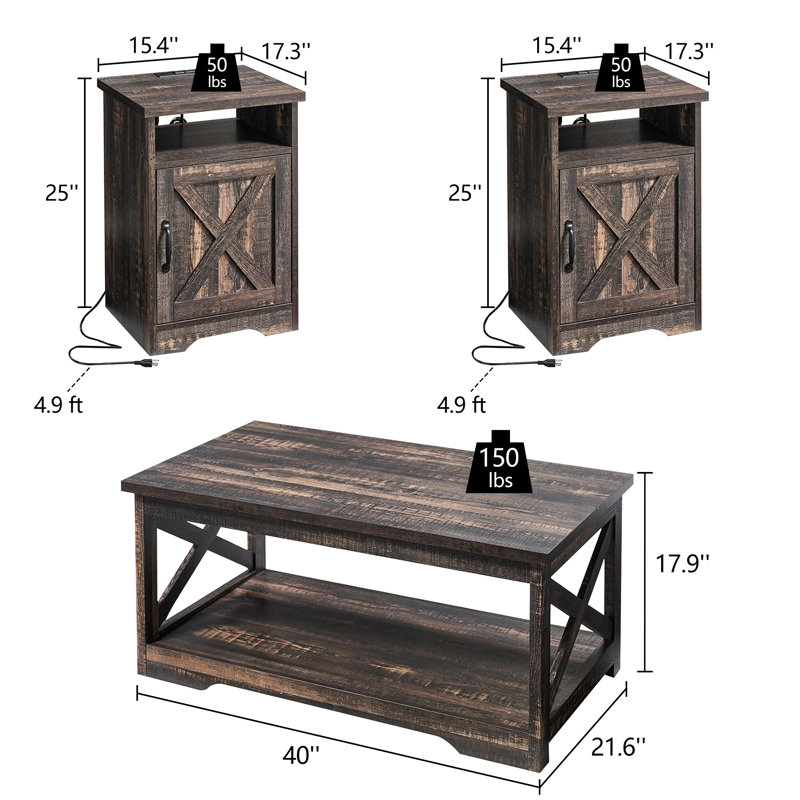 Chiara 5-Piece Farmhouse Living Room Table Sets, Espresso Wood