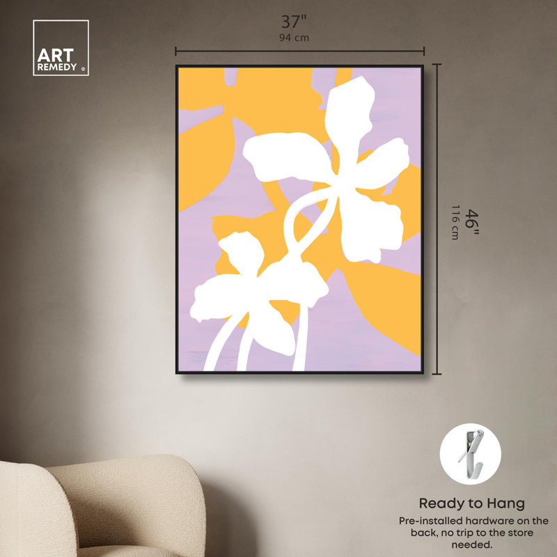«Florida I», art mural abstrait sur toile, plantes à fleurs par Art Remedy, Cadre noir, H 46 po x l 37 po