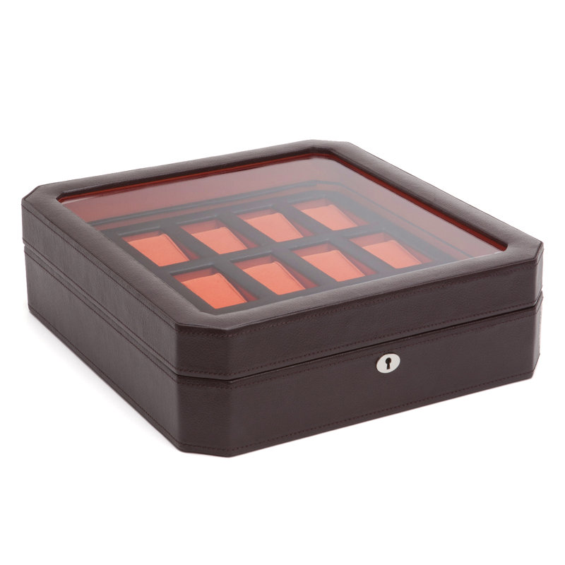 Wood Watch Box + Locking, Brown/Orange