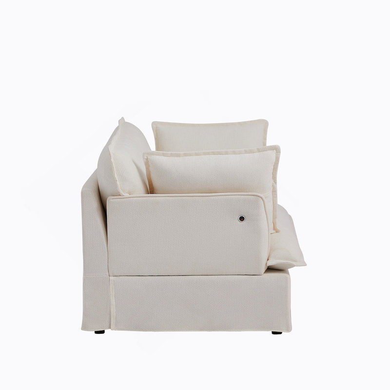 Fauteuil d'appoint surdimensionné avec charge à deux ports, base et accoudoirs de conception moderne, coussins décoratifs, siège profond et large, canapé simple confortable semblable à un nuage, fauteuil en chenille