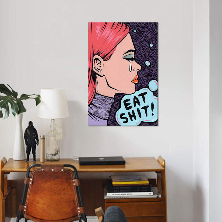 « manger it comic fille », impression sur toile, H 12 po x l 8 po x P 0,75 po, Pas de tapis, Toile tendue