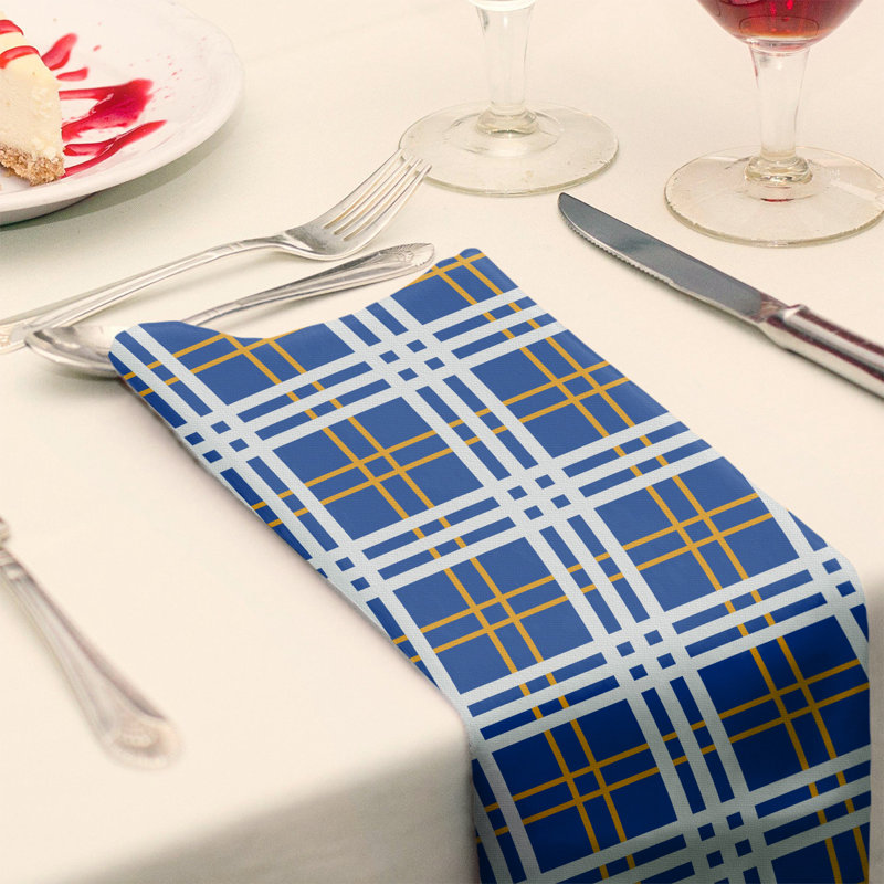 Plaid Square Napkin, Blue/Gold/White, Polyester, 10" x 10"