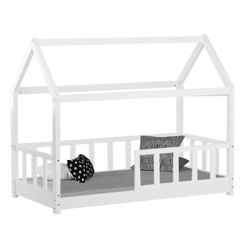 Kinderbett 80X160 Cm Mit Matratze Hausbett Mit Rausfallschutz Bodenbett Montessori Bett Bettenhaus Lattenrost