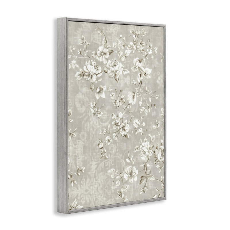 Giclée encadrée de fleurs blanches sur damas, design par LSR Creative Studio, Estampe numérique Farmhouse, H 18 po x l 12 po