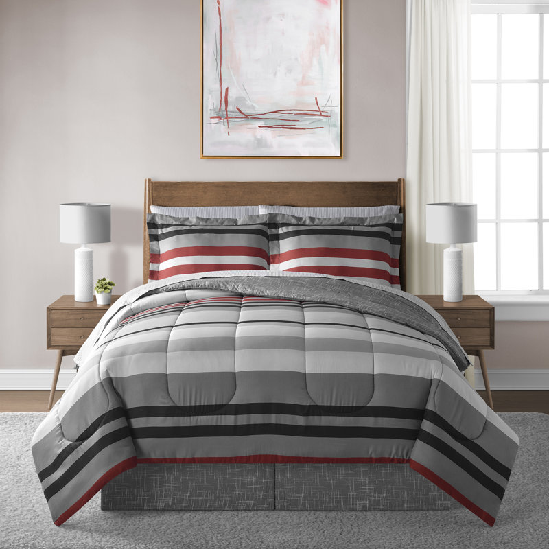 Ensemble d'édredon en microfibre 8 pièces Lanwood Home, Édredon très grand + 7 pièces supplémentaires, Rouge/gris