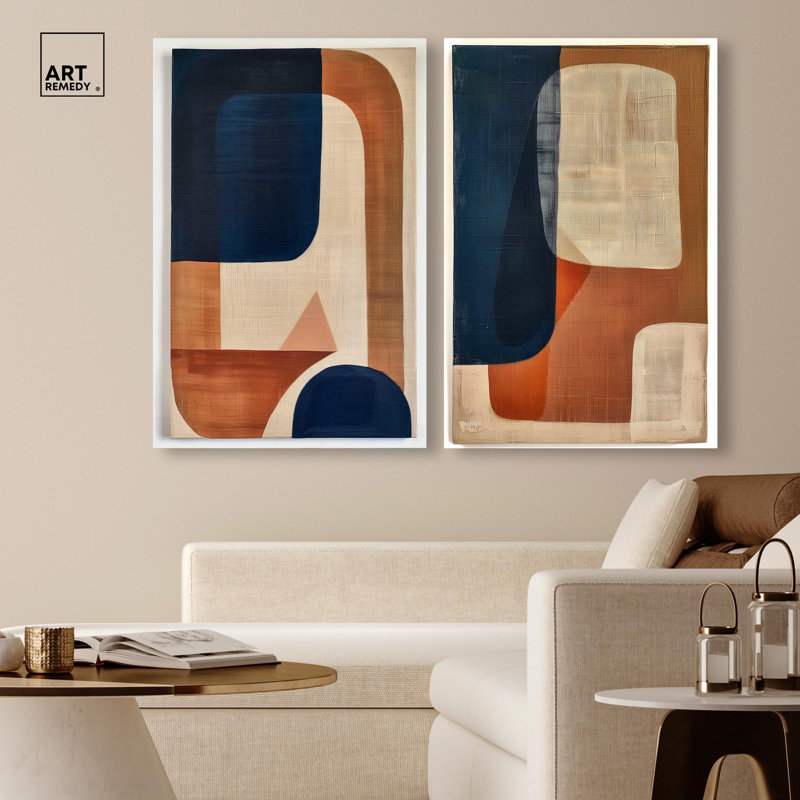 «Blue Cream», ensemble de 2 Boho Abstract par Art Remedy, H 36 po x l 24 po, Toile tendue