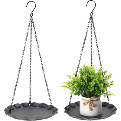 Jardinière suspendue pour l'intérieur et l'extérieur, support à plante, support à plante à suspendre, panier à plante pour panier de jardin avec chaînes et crochets, 2 pièces (rond ondulé)