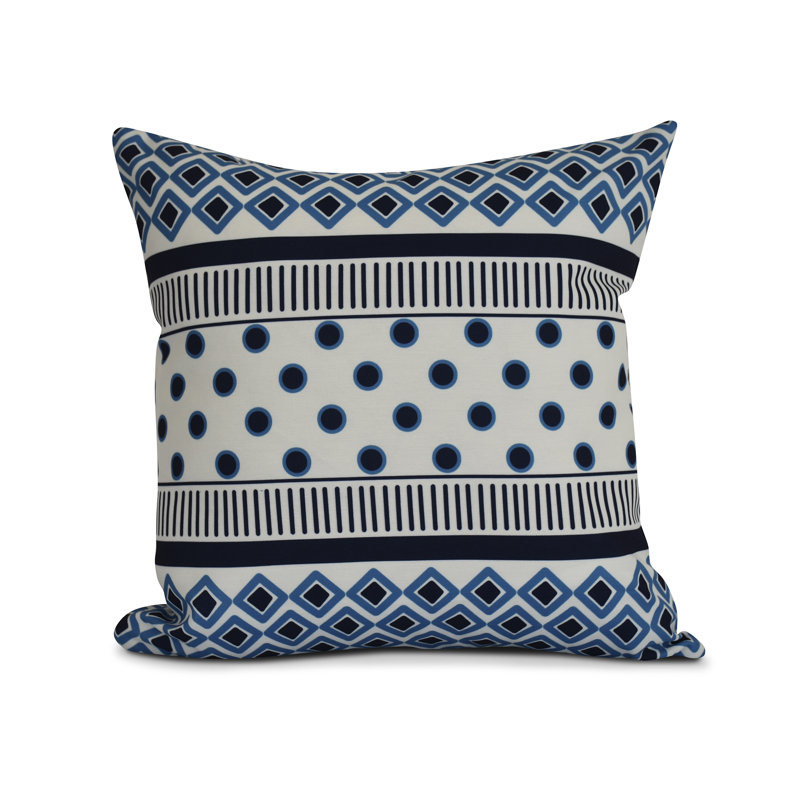 Navy Blue Geometric Print Square Polyester Throw Pillow