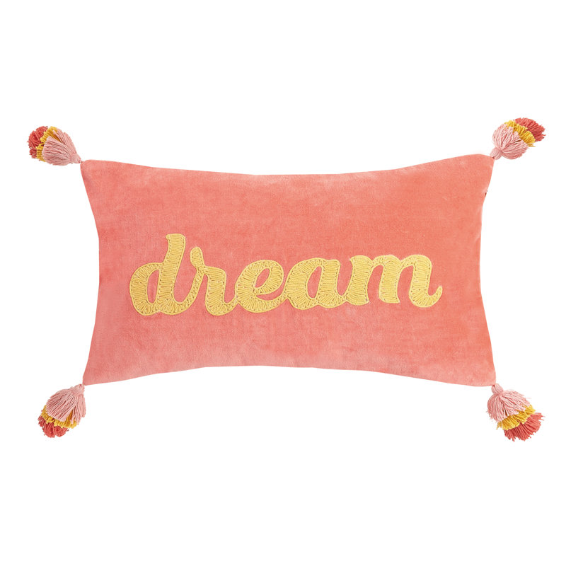 Pink Cotton Embroidered Rectangular Pillow with Tassels