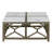 Karlotte Coffee Table, 40 Inch Square White Genuine Marble Top, Sandblasted Washed Ash Gray Mango Wood Geometric Frame
