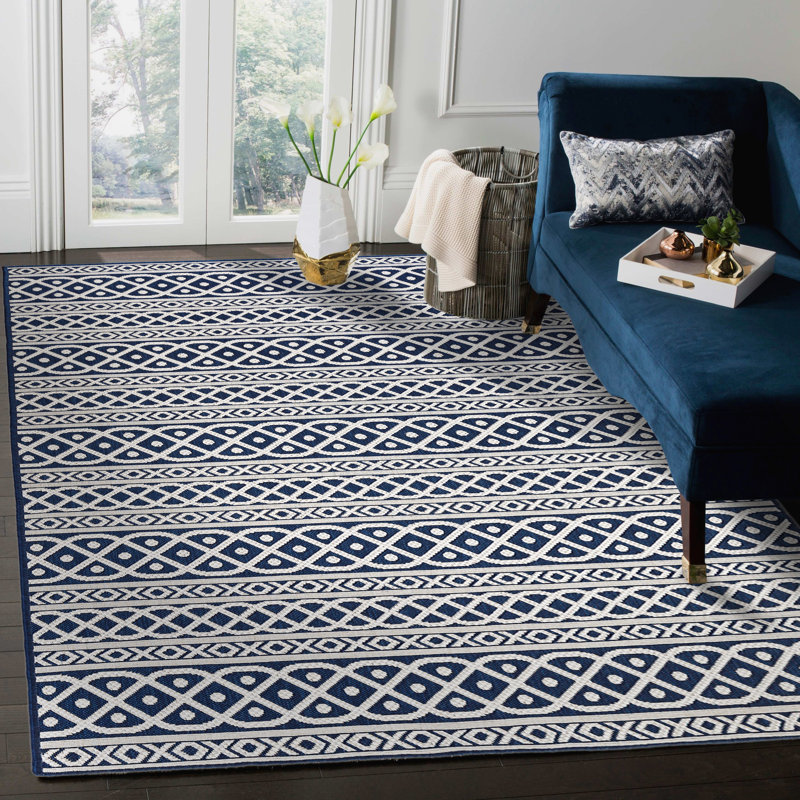 Tapis intérieur / extérieur bleu marine Hirschman	, Rectangle 5 pi x 7 pi