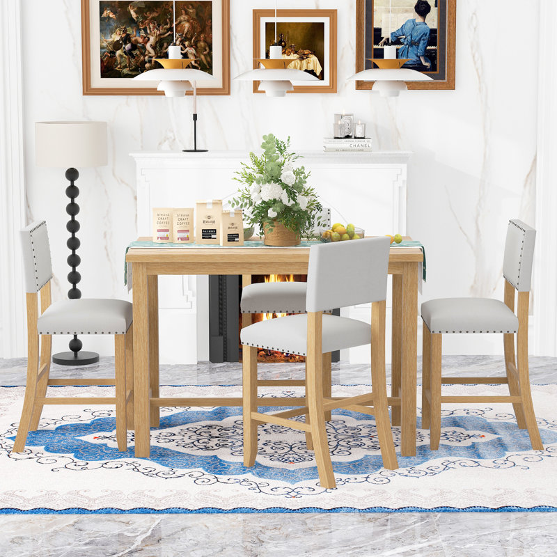 Ensemble repas 4 personnes à hauteur de comptoir Ailey , Bois naturel délavé, Bois naturel délavé / gris, Bois naturel délavé