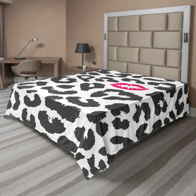 Ambesonne Savannah Top Flat Sheet Cheetah Leopard Kiss Print Charcoal Grey and Pink