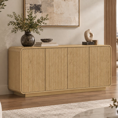 Buffet minimaliste à panneaux cannelés, sans poignées, idéal pour l'entrée, la cuisine, le salon et la chambre.