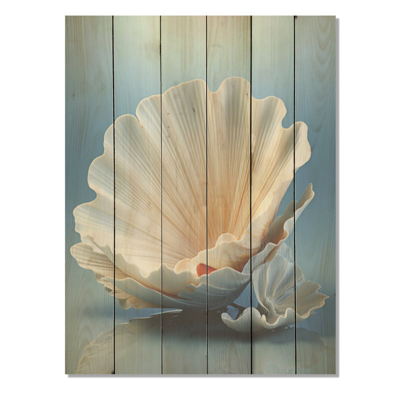 Monochromatic Misty Grey Clam - Clam Wood Wall Art On Natural Pine Wood, 32" H x 24" W