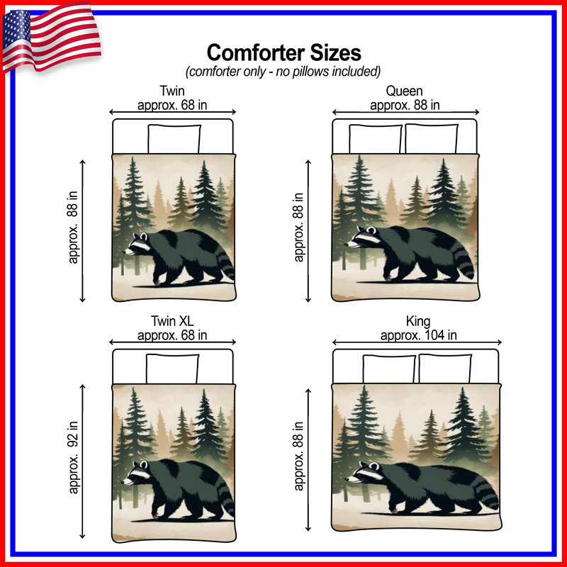 Édredon Raccoon and Pine Trees, Simple extra long