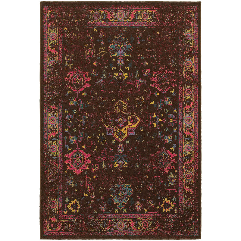 Zigler Oriental Navy/Brown Area Rug, Rectangle 9'10" x 12'10"