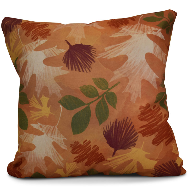 Flipping For Fall Floral Outdoor Reversible Throw Pillow, 16"x16", Rust