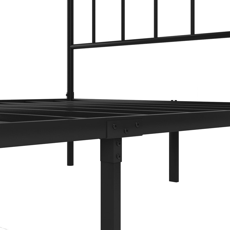 Queen Size Metal Bed, Iron Platform And Headboard, No Box Spring, Silent Nighttime Dream Period, Black Bed Frame With Build, Spring Not Required, Quiet Rest,