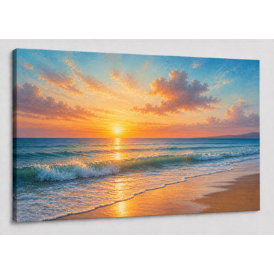 Large Ocean Sunrise Canvas Wall Art Serene Seascape Horizon Painting for Living Room Bedroom Coastal Decor 24x36 Inch Canvas Print - Ready to hang