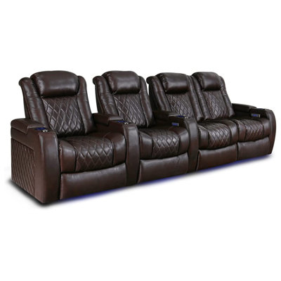 Cinéma maison inclinable électrique en cuir véritable de 129 po de largeur avec porte-gobelet Tuscany