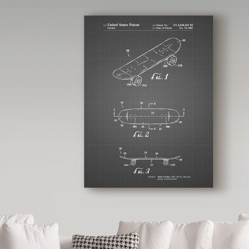 'Skate Board' Drawing Print on Wrapped Canvas, 19" H x 14" W