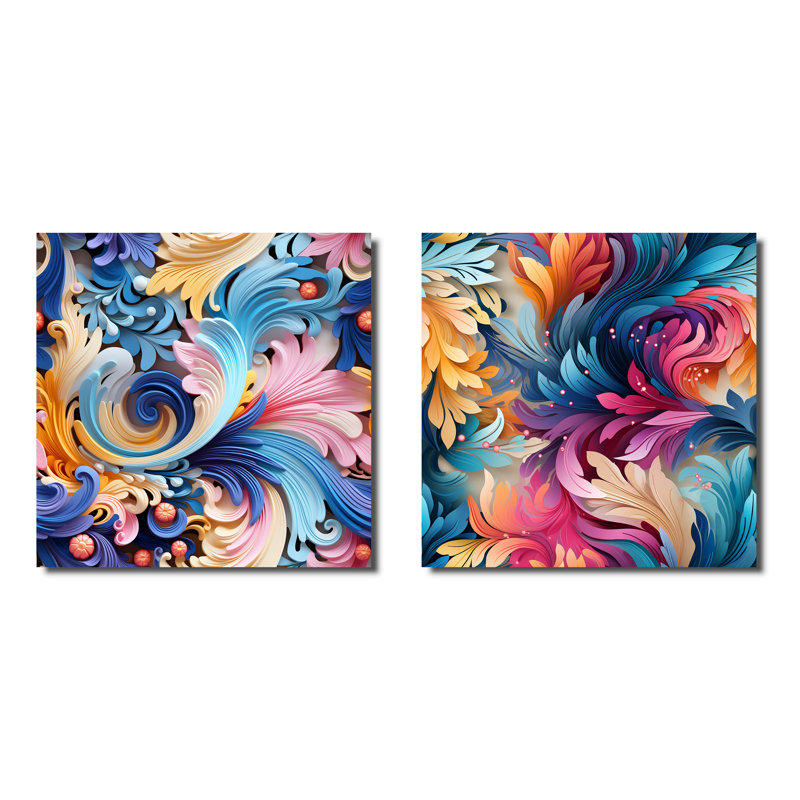 Eilerman - Ensemble de 2 collages abstraits carrés, H 36 po x l 73 po, Toile tendue
