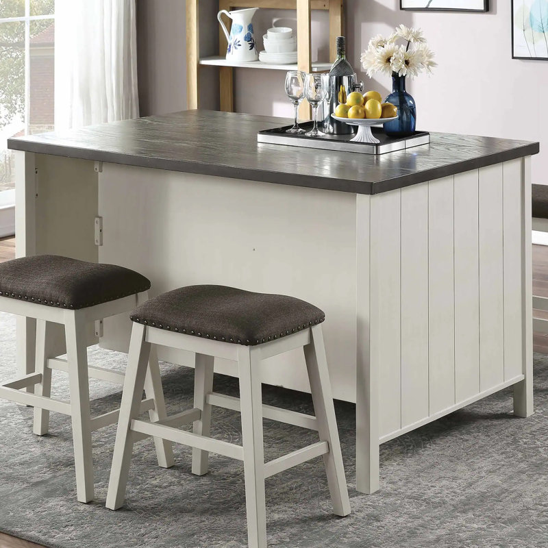 60.4"W Transitional Counter Ht. Table, Off-White/Dark Gray