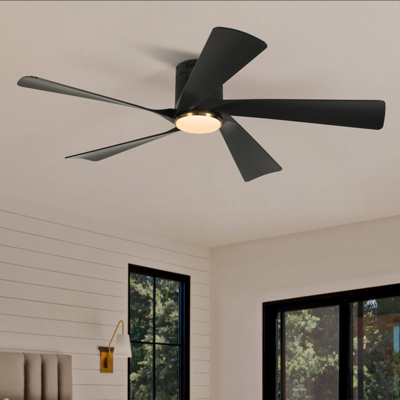 Karlena 52'' Modern Large Dimmable Ceiling Fan With LED Lights And Remote Control, Matte Black, Matte Black