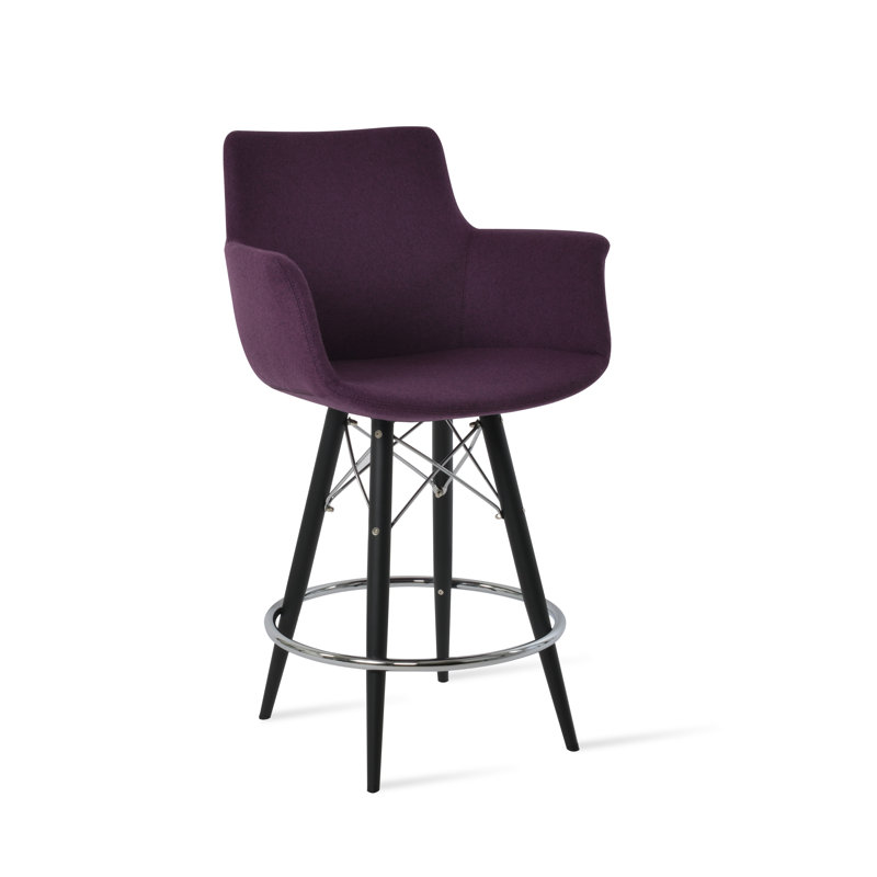 Tabouret Bottega MW, Noyer, Blanc cassé, Tabouret de comptoir (siège d'une hauteur de 24 p