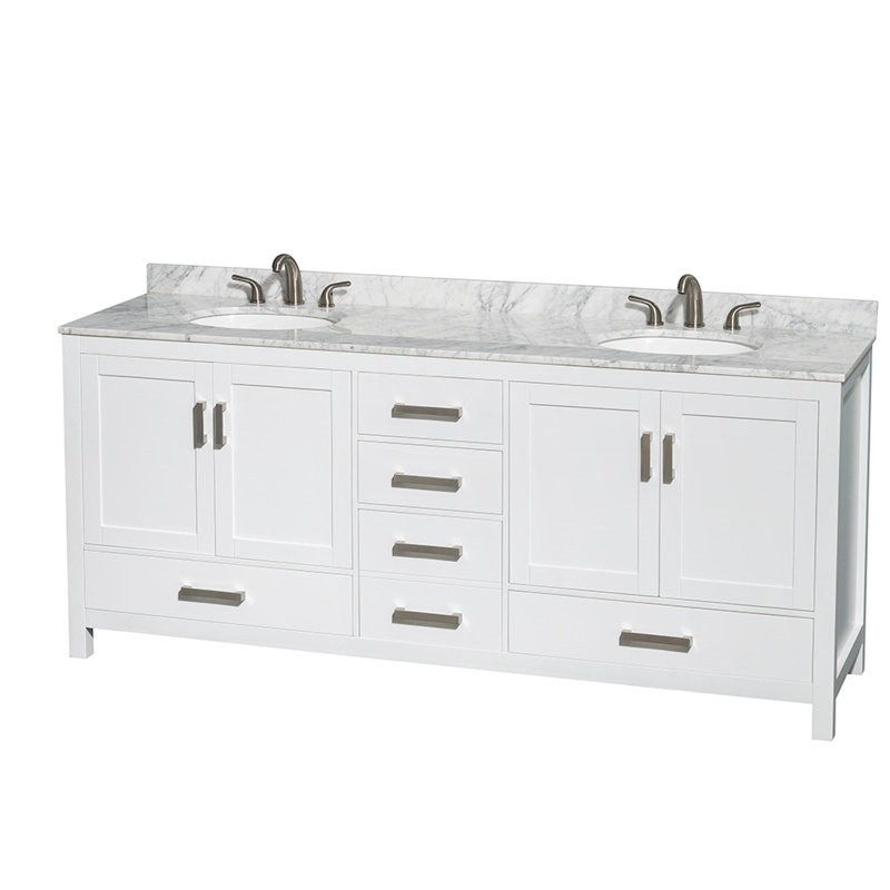 Sheffield 80" Double Bathroom Vanity Set, White, White Carrera