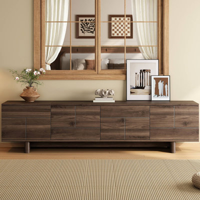 78 inch Modern TV Stand for TVs up to 85", Entertainment Center with with Solid Wood Legs, Cable Management, Push-Openers, Soft-Closing Hinges & Adjustable Shelves for Living Room