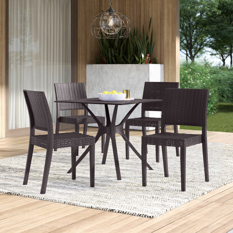 Maleeha 4 - Person Patio Dining Set with Square Table, Brown