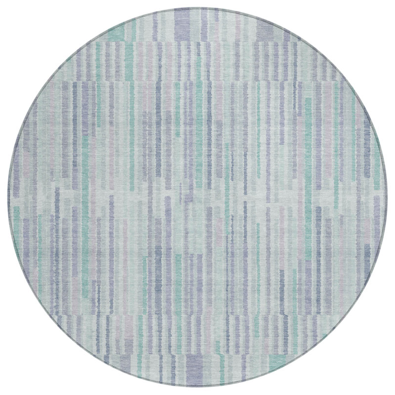 Machine Washable Indoor/Outdoor Xhevrie Mint Rug, Round 8'