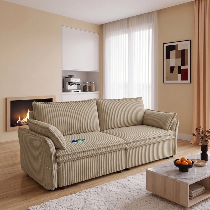 Canapé-lit convertible 2 en 1 de 216 cm avec pouf de rangement pour salon, dimensions du canapé : 216 cm (L) x 84 cm (l) x 94 cm (H), dimensions du lit : 216 cm (L) x 153 cm (l) x 60 cm (H)