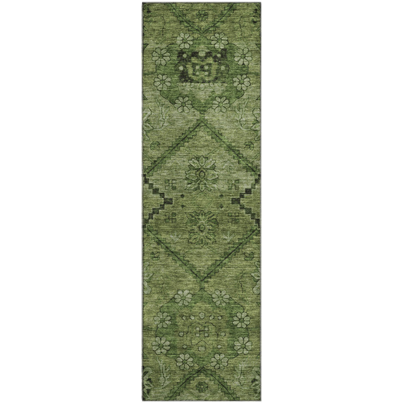 Premium Machine Washable Prisco Olive Rug, Runner 2'3" x 7'6"