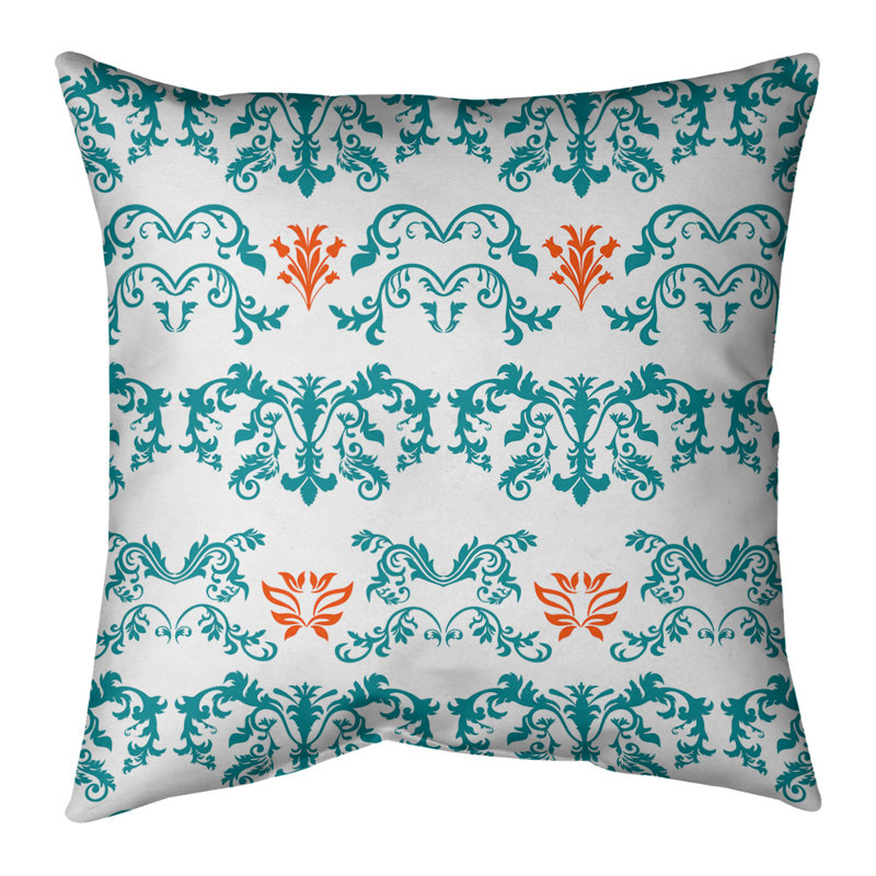 Housse de coussin Miami Football Baroque, 18" x 18", Blanc / vert / orange, Croisé en coton