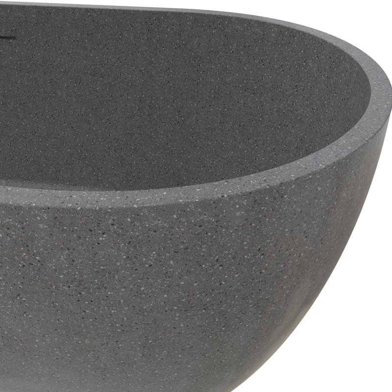 63'' Freestanding Soaking Terrazzo Bathtub, Matte Gray