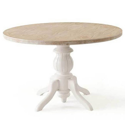 Table de salle à manger traditionnelle, 47,2 po x 47,2 po x 29,5 po | Plateau en panneau de fibres à densité moyenne enduit de bois de chêne massif et pieds 100% bois de hêtre | Finition élégante blanc et chêne | Parfait pour les réunions de fami