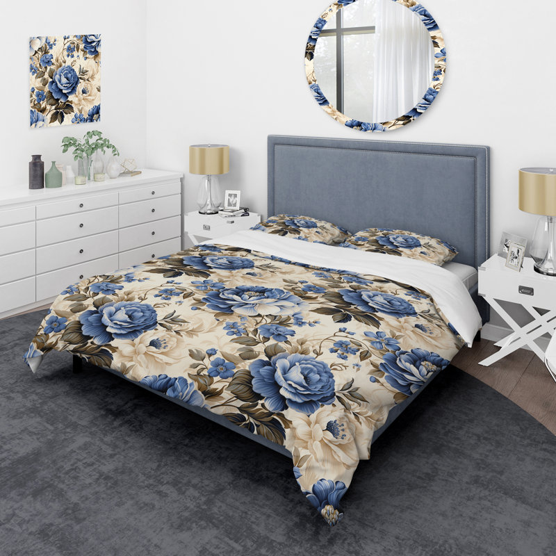Literie à motif treillis Cobalt Blue Cameo, Housse de couette pour très grand lit et 2 très