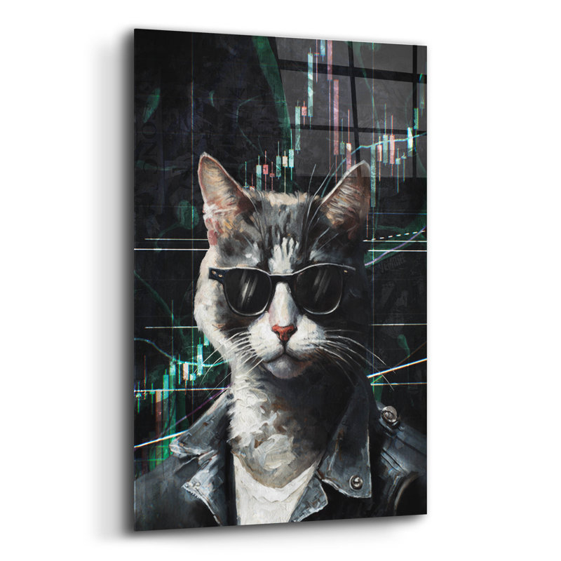 «Crypto Cat» par Svetlana Aleynikova, art mural en verre acrylique, H 16 po x l 12 po x P 0,13 po